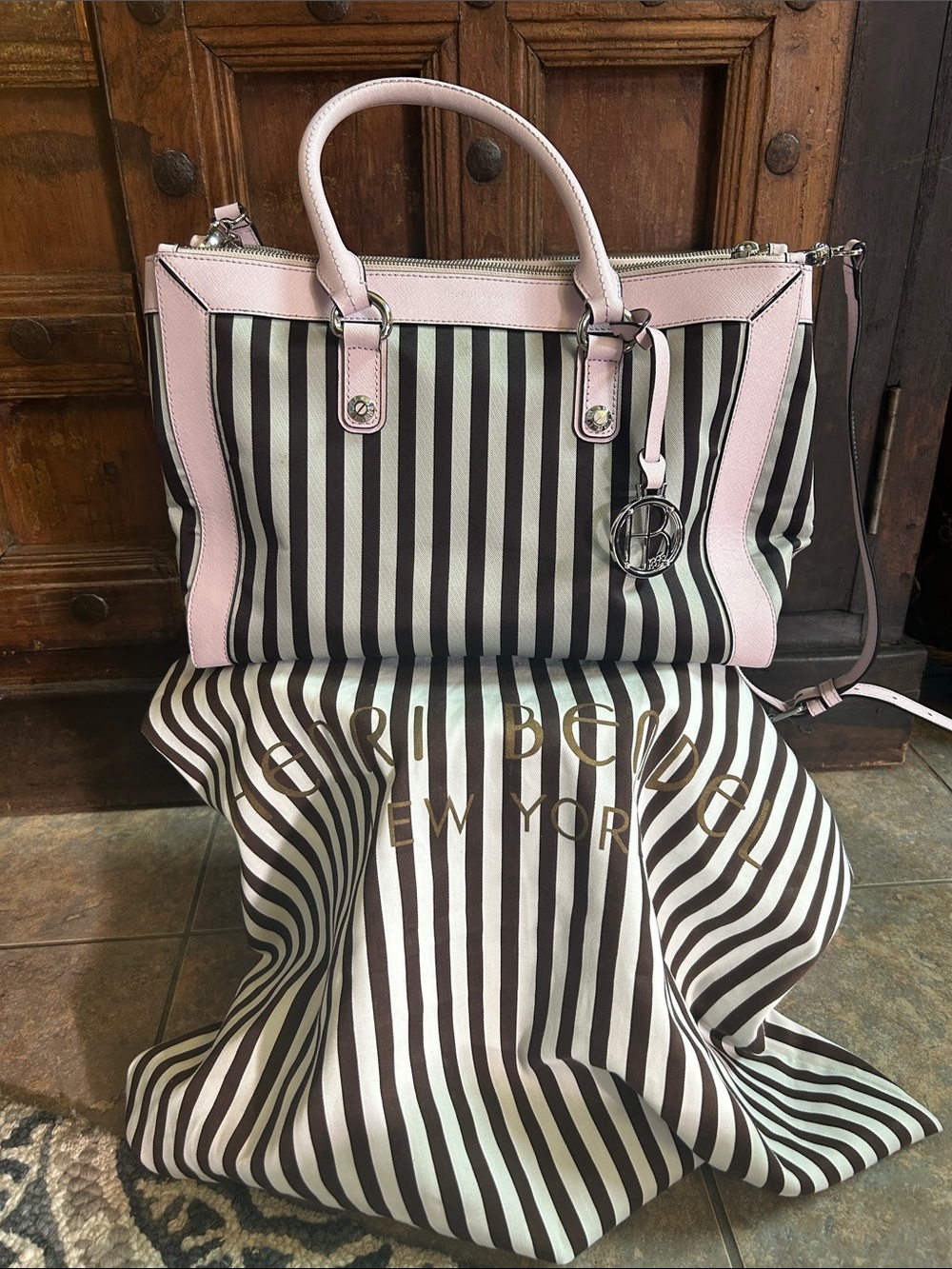 HENRI BENDEL RARE
Centennial Stripe Handbag Pink, Black, White Crossbody purse